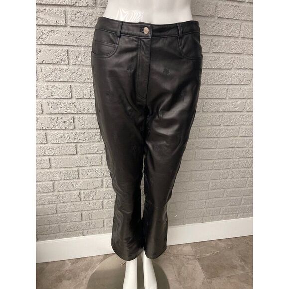 Lilly Pulitzer Women Black Leather Embroidery Palm Tree Straight Leg Pant Size 2 - Picture 1 of 10